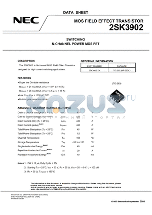 2SK3902 datasheet - SWITCHING N-CHANNEL POWER MOSFET