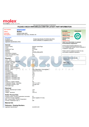 0955522887 datasheet - Modular Jack, Top Entry, Shielded, 8/8