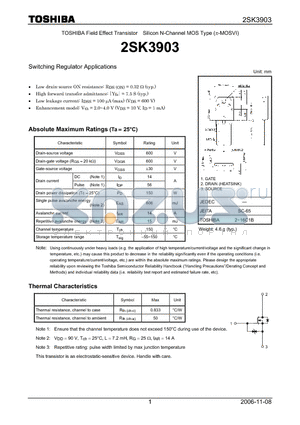 2SK3903 datasheet - Silicon N-Channel MOS Type Switching Regulator Applications