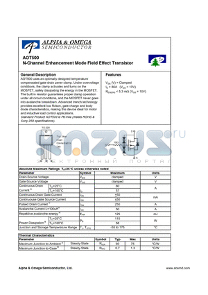 AOT500 datasheet - N-Channel Enhancement Mode Field Effect Transistor