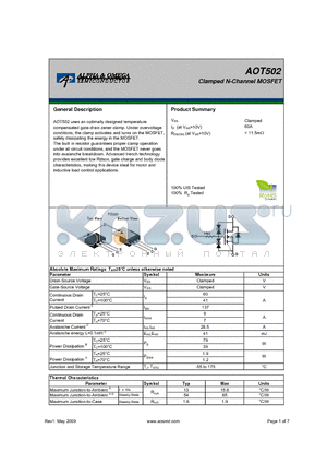 AOT502 datasheet - Clamped N-Channel MOSFET