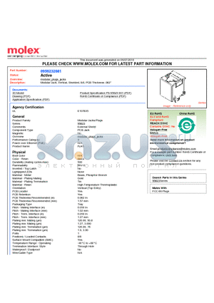 0956232881 datasheet - Modular Jack, Vertical, Shielded, 8/8, PCB Thickness .062