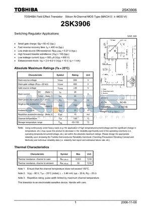 2SK3906 datasheet - Silicon N-Channel MOS Type Switching Regulator Applications