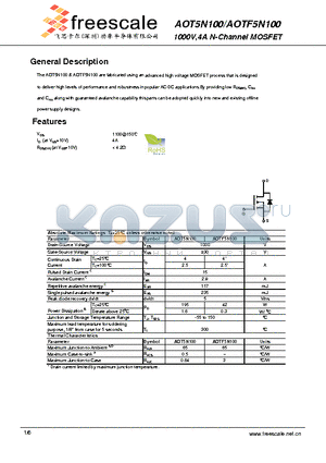 AOT5N100 datasheet - 1000V,4A N-Channel MOSFET