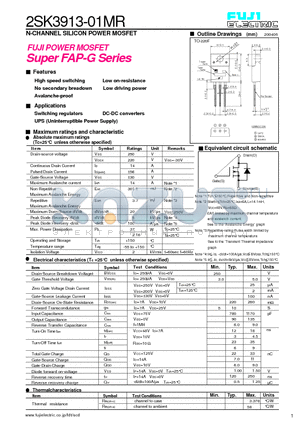 2SK3913-01MR datasheet - N-CHANNEL SILICO POWER MOSFET