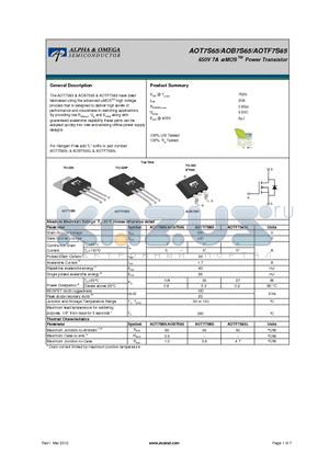 AOT7S65 datasheet - 650V 7A a MOS Power Transistor