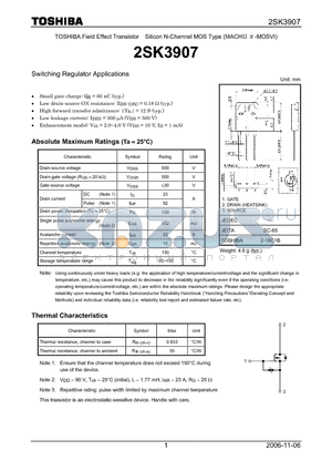 2SK3907 datasheet - Silicon N-Channel MOS Type Switching Regulator Applications