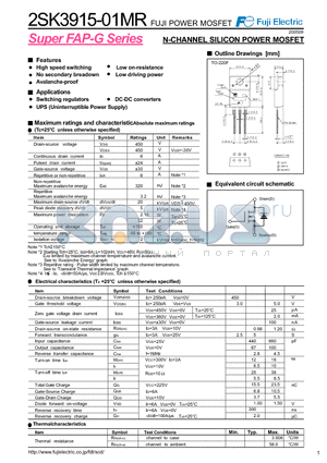 2SK3915-01MR datasheet - N-CHANNEL SILICON POWER MOSFET