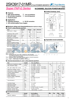 2SK3917-01MR datasheet - N-CHANNEL SILICON POWER MOSFET