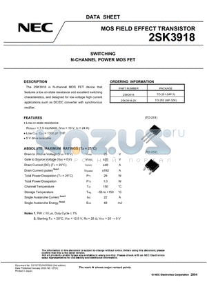 2SK3918-ZK datasheet - SWITCHING N-CHANNEL POWER MOSFET