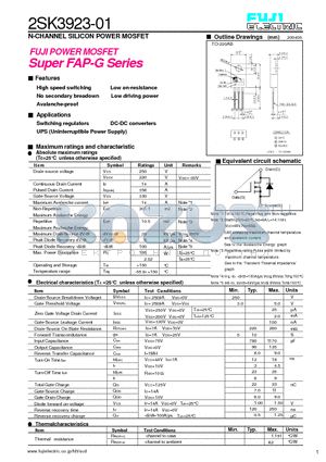 2SK3923-01 datasheet - N-CHANNEL SILICON POWER MOSFET