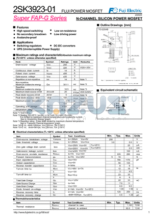2SK3923-01 datasheet - N-CHANNEL SILICON POWER MOSFET