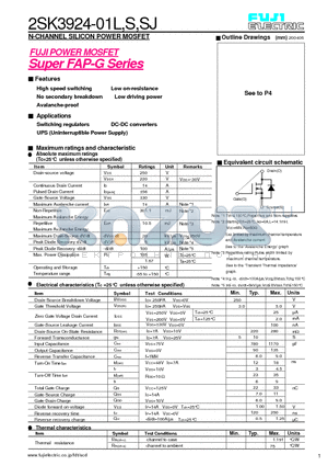 2SK3924-01L datasheet - N-CHANNEL SILICON POWER MOSFET