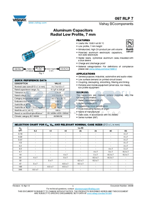 097RLP7 datasheet - Aluminum Capacitors Radial Low Profile, 7 mm