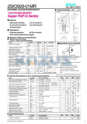 2SK3929-01MR datasheet - N-CHANNEL SILICON POWER MOSFET