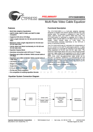 CYV15G0102EQ-SXC datasheet - Multi-Rate Video Cable Equalizer