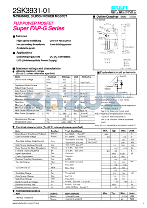 2SK3931-01 datasheet - N-CHANNEL SILICON POWER MOSFET