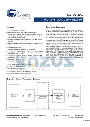 CYV15G0103EQ datasheet - Prosumer Video Cable Equalizer