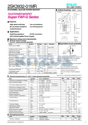 2SK3932-01MR datasheet - N-CHANNEL SILICON POWER MOSFET