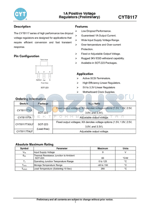 CYT8117TXXLF datasheet - 1A Positive Voltage Regulators