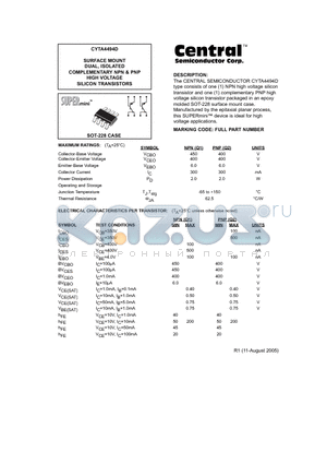 CYTA4494D datasheet - SURFACE MOUNT DUAL, ISOLATED COMPLEMENTARY NPN & PNP HIGH VOLTAGE SILICON TRANSISTORS