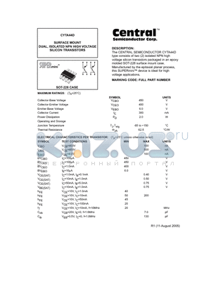 CYTA44D datasheet - SURFACE MOUNT DUAL, ISOLATED NPN HIGH VOLTAGE SILICON TRANSISTORS