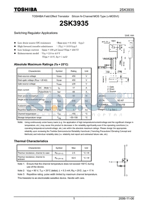 2SK3935 datasheet - Silicon N-Channel MOS Type Switching Regulator Applications