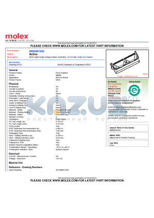 0985991003 datasheet - MOX Right Angle Airbag Header Assembly, 44 Circuits, Gold Over Nickel