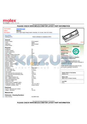 0985991004 datasheet - MOX Right Angle Airbag Header Assembly, 64 Circuits, Gold Over Nickel