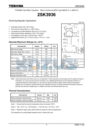 2SK3936 datasheet - Silicon N-Channel MOS Type Switching Regulator Applications