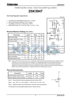 2SK3947 datasheet - Switching Regulator Applications