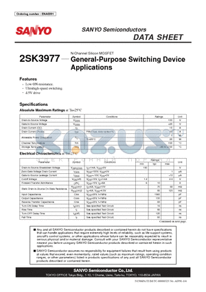 2SK3977 datasheet - N-Channel Silicon MOSFET General-Purpose Switching Device