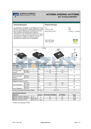 AOTF2606L datasheet - 60V N-Channel MOSFET