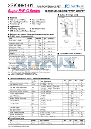 2SK3981-01 datasheet - N-CHANNEL SILICON POWER MOSFET