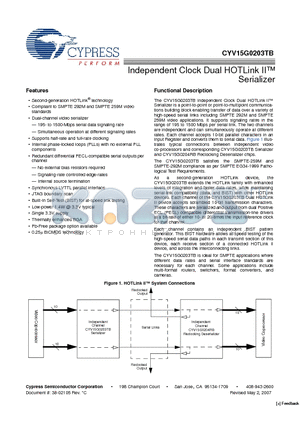 CYV15G0203TB datasheet - Independent Clock Dual HOTLink II Serializer