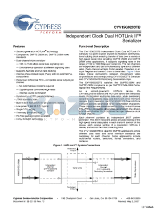 CYV15G0203TB-BGC datasheet - Independent Clock Dual HOTLink II Serializer