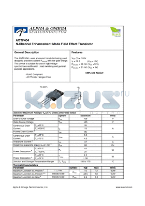 AOTF404L datasheet - N-Channel Enhancement Mode Field Effect Transistor