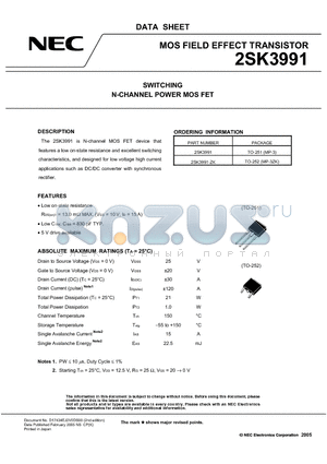 2SK3991 datasheet - SWITCHING N-CHANNEL POWER MOSFET