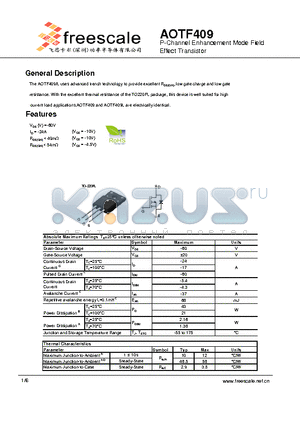 AOTF409 datasheet - P-Channel Enhancement Mode Field