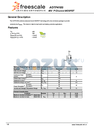 AOTF4185 datasheet - 40V P-Channel MOSFET