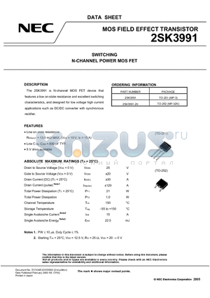 2SK3991-ZK datasheet - SWITCHING N-CHANNEL POWER MOSFET