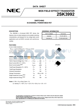 2SK3992 datasheet - SWITCHING N-CHANNEL POWER MOSFET