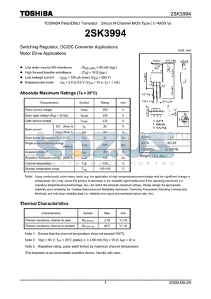 2SK3994_09 datasheet - Switching Regulator, DC/DC Converter Motor Drive Applications