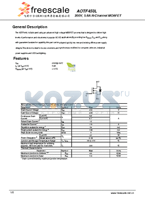 AOTF450L datasheet - 200V, 5.8A N-Channel MOSFET