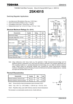 2SK4015 datasheet - Switching Regulator Applications