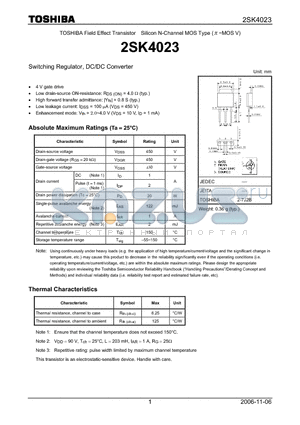 2SK4023 datasheet - Switching Regulator, DC/DC Converter
