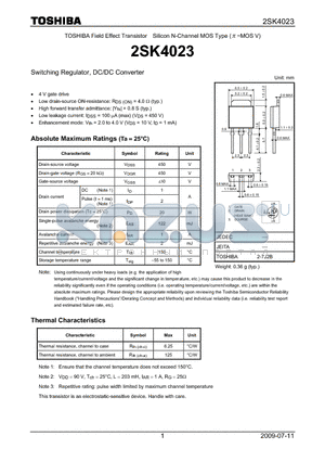 2SK4023_09 datasheet - Switching Regulator, DC/DC Converter