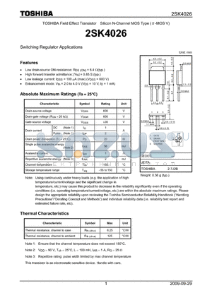 2SK4026_09 datasheet - Switching Regulator Applications