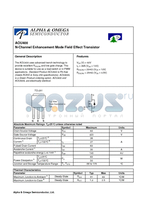 AOU400L datasheet - N-Channel Enhancement Mode Field Effect Transistor