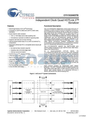 CYV15G0403TB-BGXC datasheet - Independent Clock Quad HOTLink II Serializer